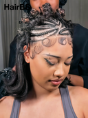 13x4 Lace front Natural Black bob Pre-styled Updo With Braided Wig 100% Human Hair