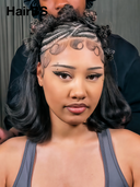 13x4 Lace front Natural Black bob Pre-styled Updo With Braided Wig 100% Human Hair