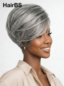Glueless Wig Silver Salt And Pepper Grey Straight Machine Made 100% Human Hair