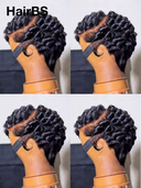 13x4 lace front Pixie cut Wig Natural Black finger wave side part 100% Human Hair